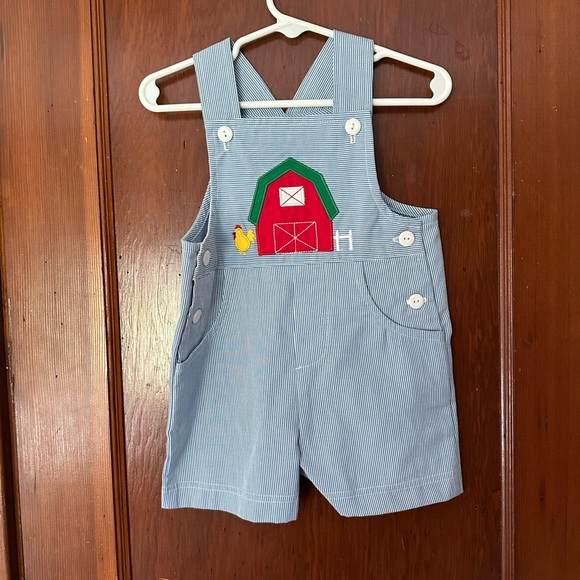 Florence Eiseman Other - Florence Eiseman Blue Striped Overalls with Barn Design